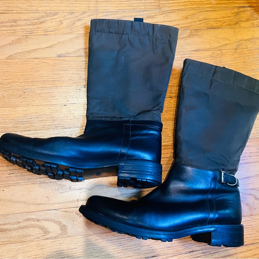 Prada Black Leather and Khaki Nylon Boots size 40 9.5